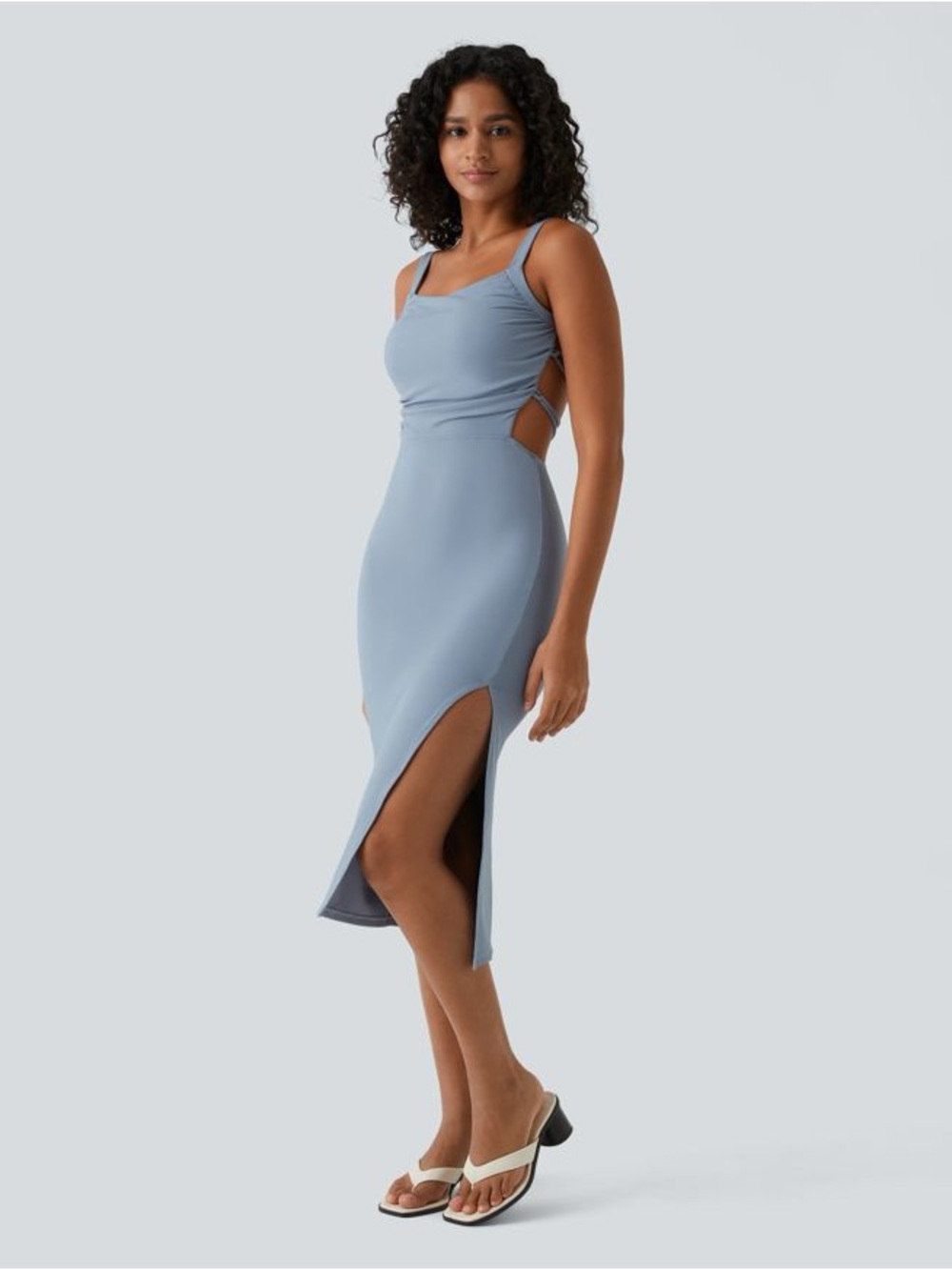 Halara Ruched Lace Up Bodycon Midi Casual Dress M Medium NWT - Picture 5 of 16